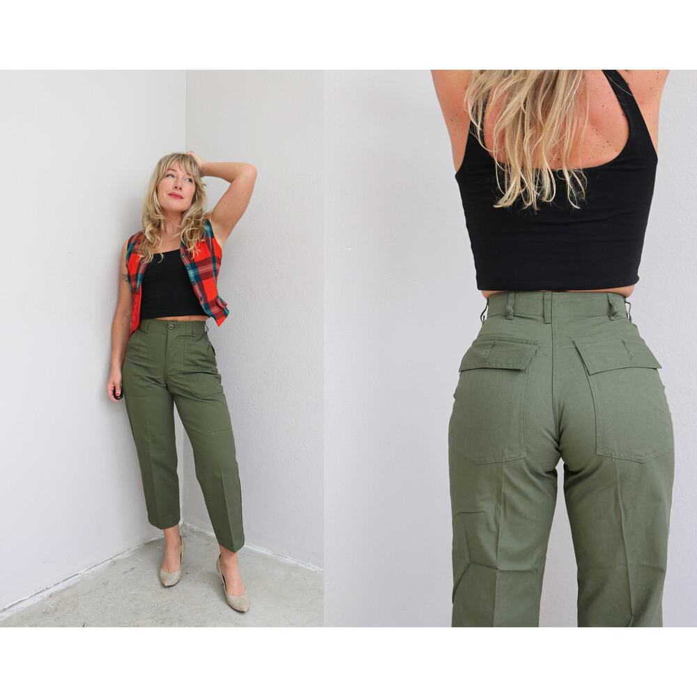 1980's Deadstock Vintage High Waisted Army Trousers ~ Women's XXS 24" 25" Waist